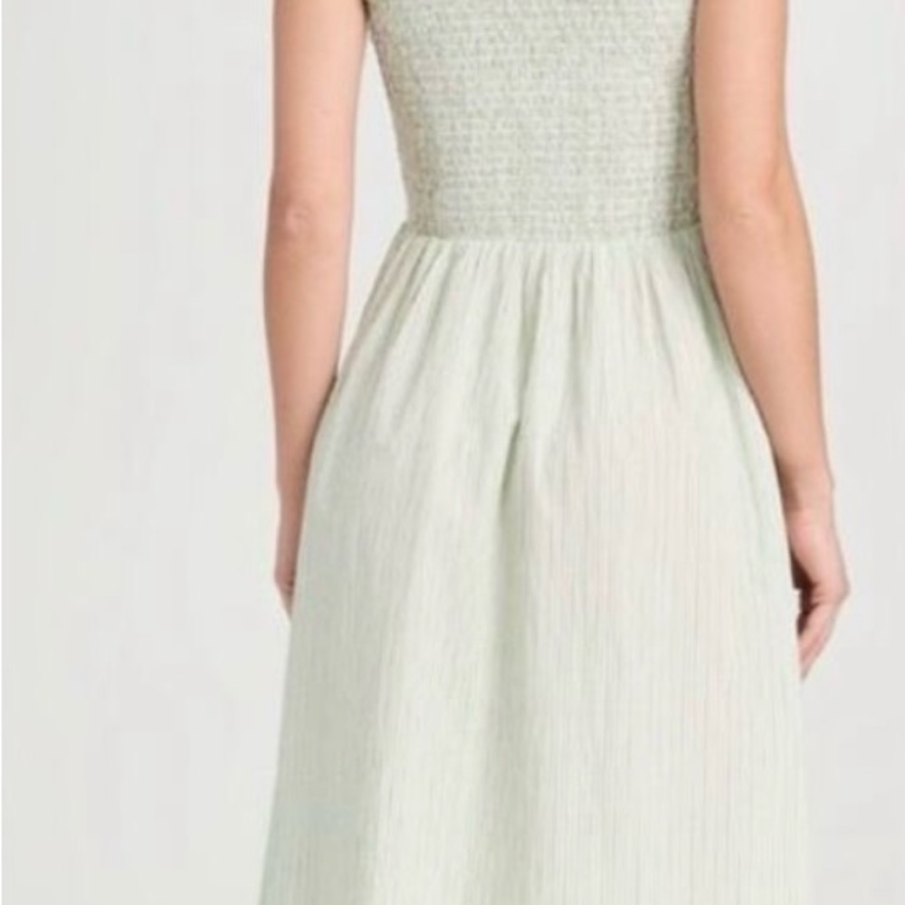 Madewell Strapless Smocked Bodice Midi Dress in Pale Green - Picture 2 of 8